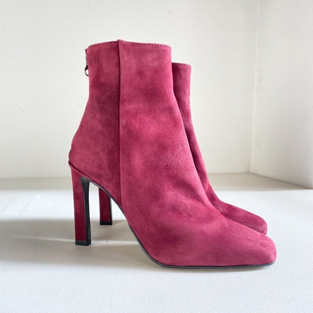 L'Intervalle Burgundy  Suede Leather Back Zip Booties 40